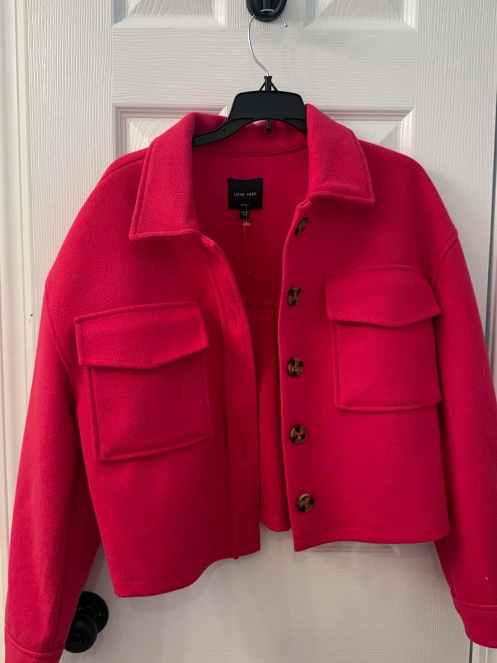 Love Tree Bright Pink Cropped Button Jacket